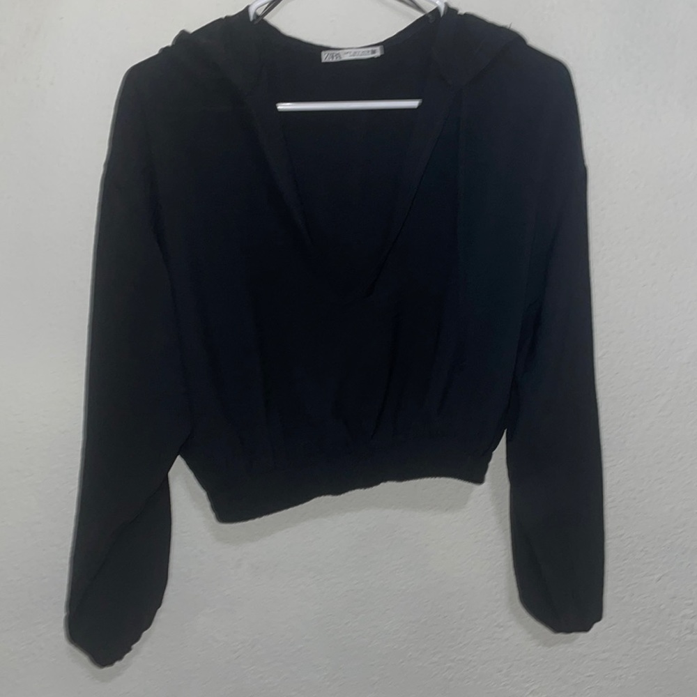 Zara crop top lightweight hooded long sleeve